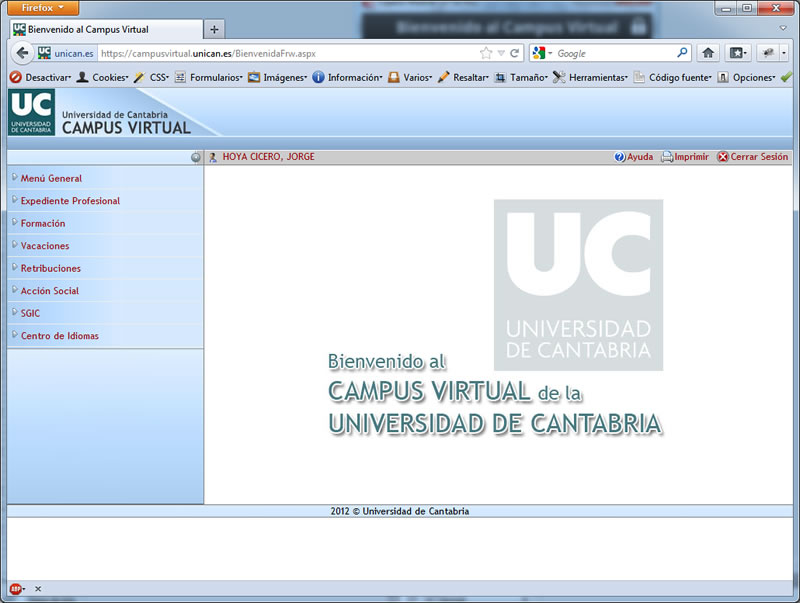 Vista del login del CampusVirtual de la UC con navegador